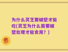 为什么灵芝要破壁才能吃(灵芝为什么需要破壁处理才能食用？)
