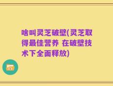 啥叫灵芝破壁(灵芝取得最佳营养 在破壁技术下全面释放)