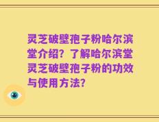 灵芝破壁孢子粉哈尔滨堂介绍？了解哈尔滨堂灵芝破壁孢子粉的功效与使用方法？