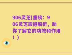 906灵芝(重磅：906灵芝震撼解析，助你了解它的功效和作用！)
