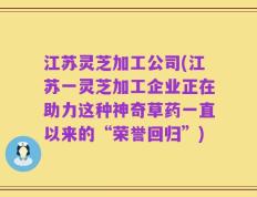 江苏灵芝加工公司(江苏一灵芝加工企业正在助力这种神奇草药一直以来的“荣誉回归”)