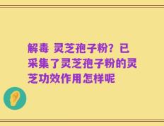 解毒 灵芝孢子粉？已采集了灵芝孢子粉的灵芝功效作用怎样呢