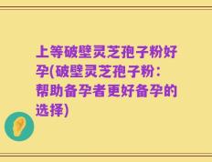 上等破壁灵芝孢子粉好孕(破壁灵芝孢子粉：帮助备孕者更好备孕的选择)
