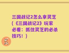 三国战记2怎么拿灵芝(《三国战记2》玩家必看：抓住灵芝的必杀技巧！)