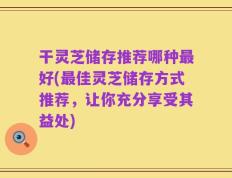 干灵芝储存推荐哪种最好(最佳灵芝储存方式推荐，让你充分享受其益处)