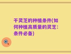 干灵芝的种植条件(如何种植高质量的灵芝：条件必备)