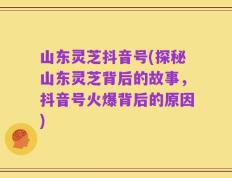 山东灵芝抖音号(探秘山东灵芝背后的故事，抖音号火爆背后的原因)