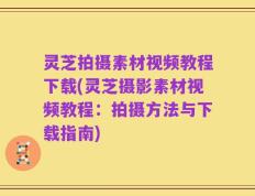 灵芝拍摄素材视频教程下载(灵芝摄影素材视频教程：拍摄方法与下载指南)