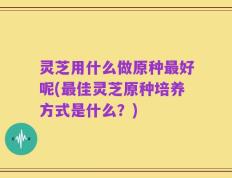 灵芝用什么做原种最好呢(最佳灵芝原种培养方式是什么？)