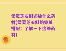 煲灵芝石斛还放什么药材(煲灵芝石斛的完美搭配：了解一下这些药材)