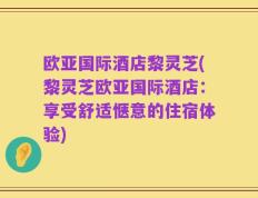 欧亚国际酒店黎灵芝(黎灵芝欧亚国际酒店：享受舒适惬意的住宿体验)