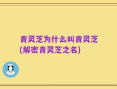 青灵芝为什么叫青灵芝(解密青灵芝之名)