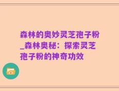 森林的奥妙灵芝孢子粉_森林奥秘：探索灵芝孢子粉的神奇功效