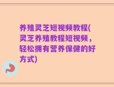 养殖灵芝短视频教程(灵芝养殖教程短视频，轻松拥有营养保健的好方式)