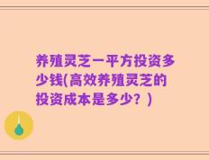 养殖灵芝一平方投资多少钱(高效养殖灵芝的投资成本是多少？)
