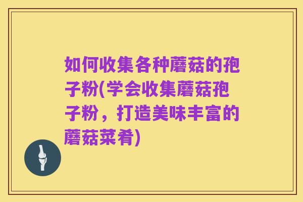 如何收集各种蘑菇的孢子粉(学会收集蘑菇孢子粉,打造美味丰富的蘑菇菜肴)