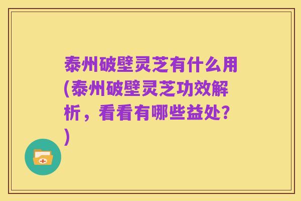 泰州破壁灵芝有什么用(泰州破壁灵芝功效解析，看看有哪些益处？)