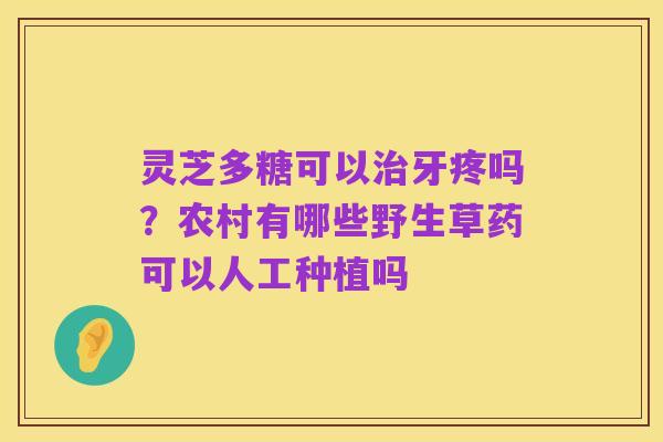 灵芝多糖可以治牙疼吗?农村有哪些野生草药可以人工种植吗