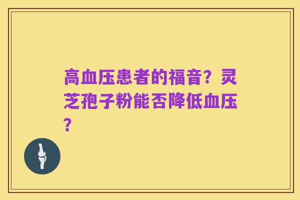 高血压患者的福音？灵芝孢子粉能否降低血压？
