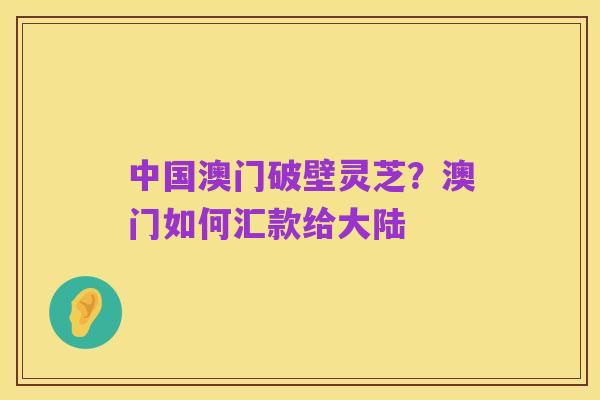 中国澳门破壁灵芝?澳门如何汇款给大陆