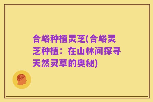 合峪种植灵芝(合峪灵芝种植：在山林间探寻天然灵草的奥秘)