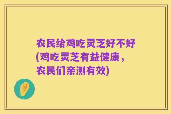 农民给鸡吃灵芝好不好(鸡吃灵芝有益健康,农民们亲测有效)