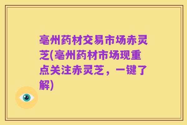 亳州药材交易市场赤灵芝(亳州药材市场现重点关注赤灵芝，一键了解)