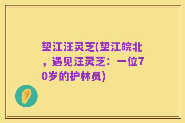 望江汪灵芝(望江皖北，遇见汪灵芝：一位70岁的护林员)