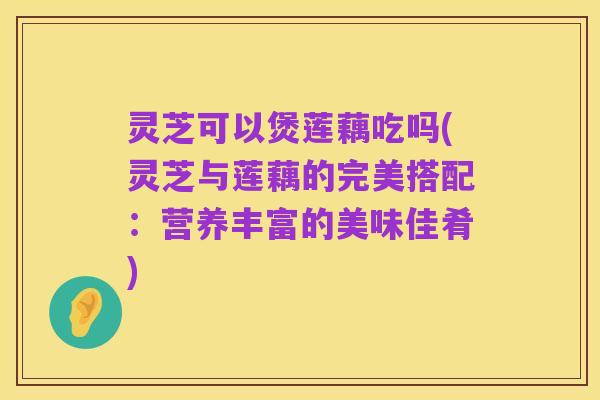 灵芝可以煲莲藕吃吗(灵芝与莲藕的完美搭配:营养丰富的美味佳肴)