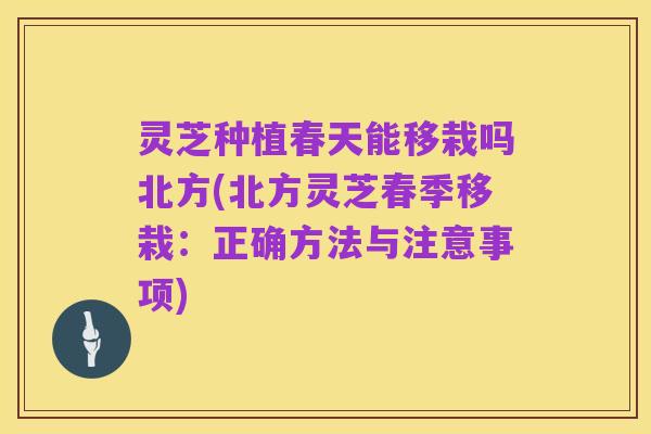 灵芝种植春天能移栽吗北方(北方灵芝春季移栽:正确方法与注意事项)
