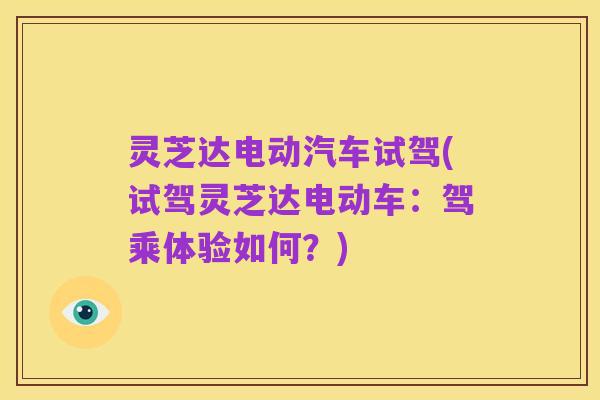 灵芝达电动汽车试驾(试驾灵芝达电动车:驾乘体验如何?)