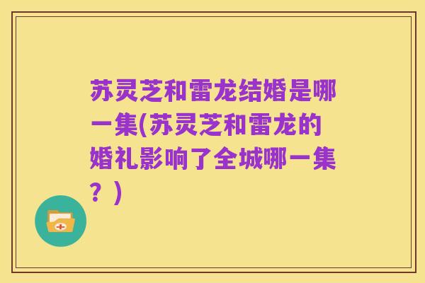苏灵芝和雷龙结婚是哪一集(苏灵芝和雷龙的婚礼影响了全城哪一集?)