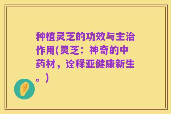 种植灵芝的功效与主治作用(灵芝:神奇的中药材,诠释亚健康新生。)