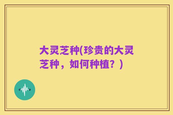 大灵芝种(珍贵的大灵芝种,如何种植?)