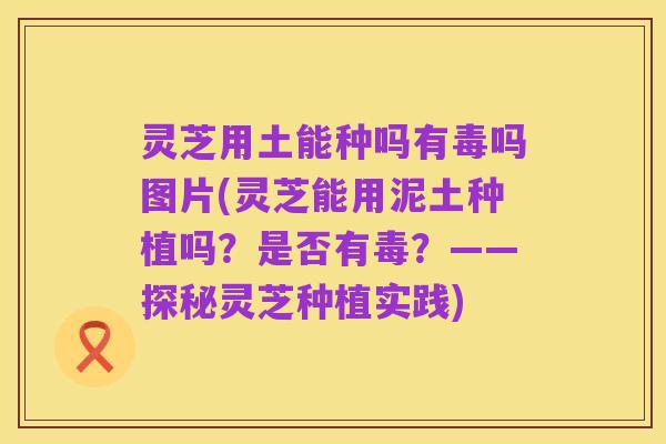 灵芝用土能种吗有毒吗图片(灵芝能用泥土种植吗?是否有毒?——探秘灵芝种植实践)