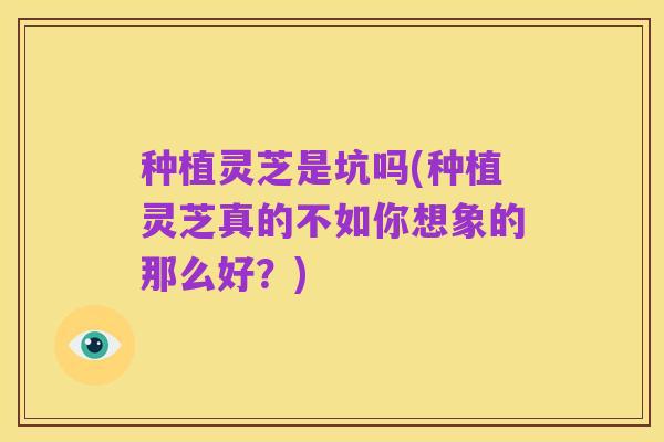 种植灵芝是坑吗(种植灵芝真的不如你想象的那么好？)