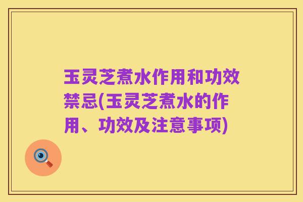 玉灵芝煮水作用和功效禁忌(玉灵芝煮水的作用、功效及注意事项)
