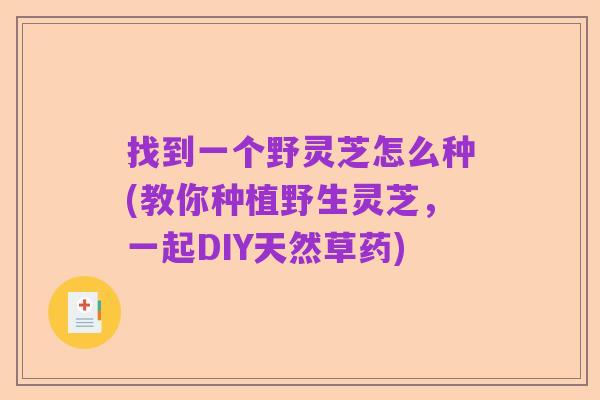 找到一个野灵芝怎么种(教你种植野生灵芝,一起DIY天然草药)